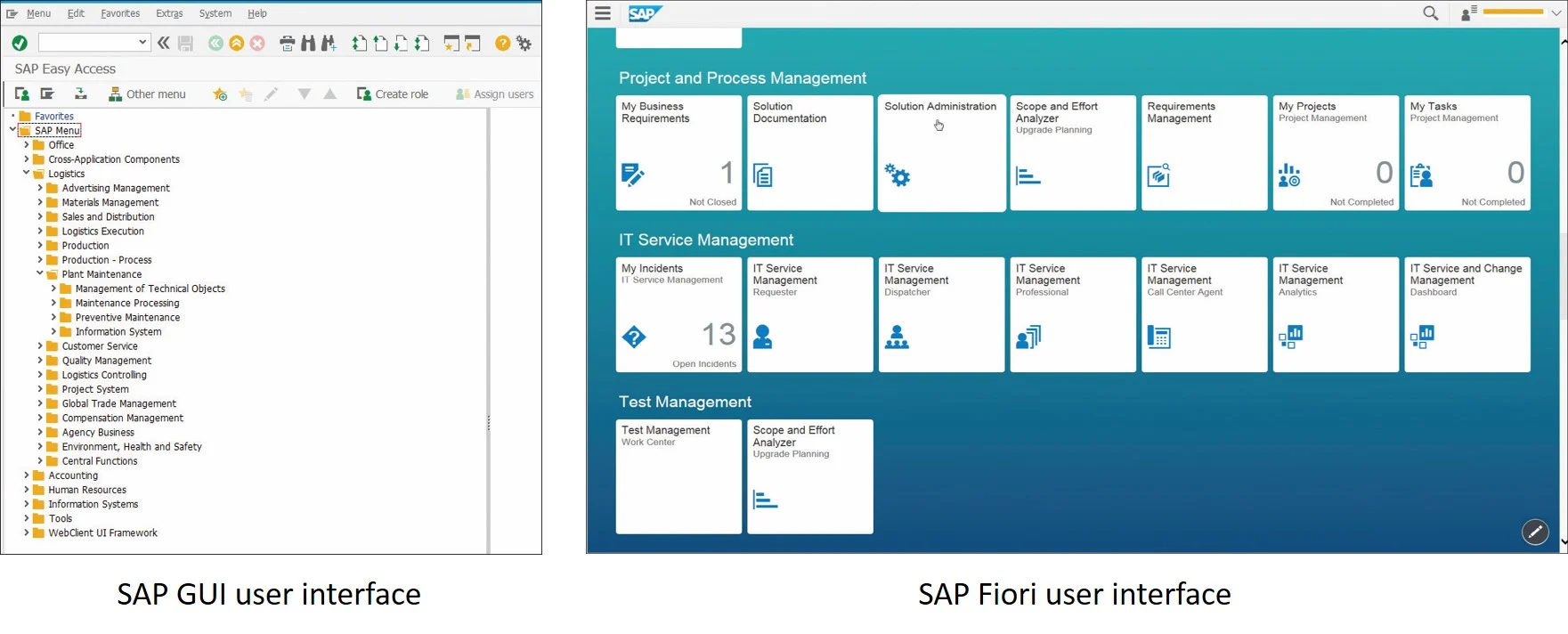 Exemplo de diferenças entre SAP GUI e SAP Fiori