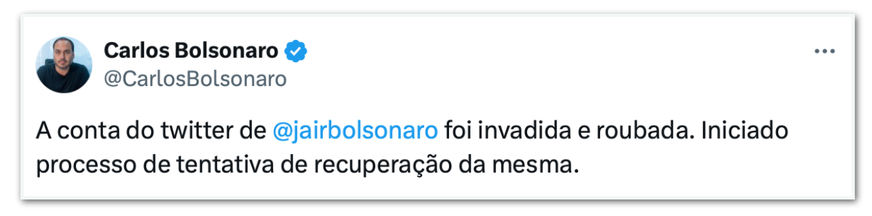 Carlos Bolsonaro informando sobre invasão no X